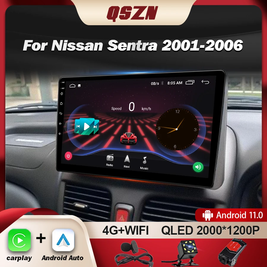 

QSZN For Nissan Sentra Almera 2001-2006 Carplay Navigation Car Radio Multimedia Video Player GPS 4G Auto Stereo 8+128G Head Unit