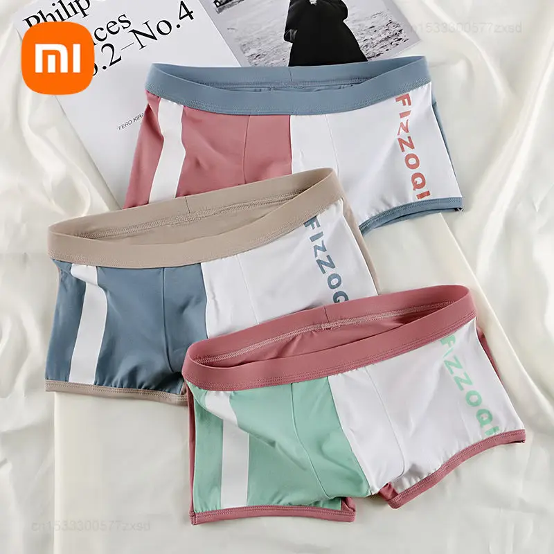 

Мужские шорты-боксеры Xiaomi 3 шт., хлопковое дышащее нижнее белье, мужские плоские угловые брюки, шорты средней талии, бриджи, квадратные брюки