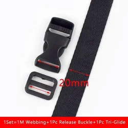 Versatile Nylon Webbing Set with Adjustable Buckle and Slider Clasp - 4Sets (Black - 20mm)