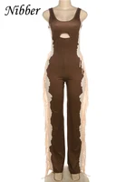 Nibber Chic Side Tassel Jumpsuit Women Sexy Hollow Contrast Stretch Summer Fashion Fit Sleeveless Elastic Workout Long Overalls - Image 6