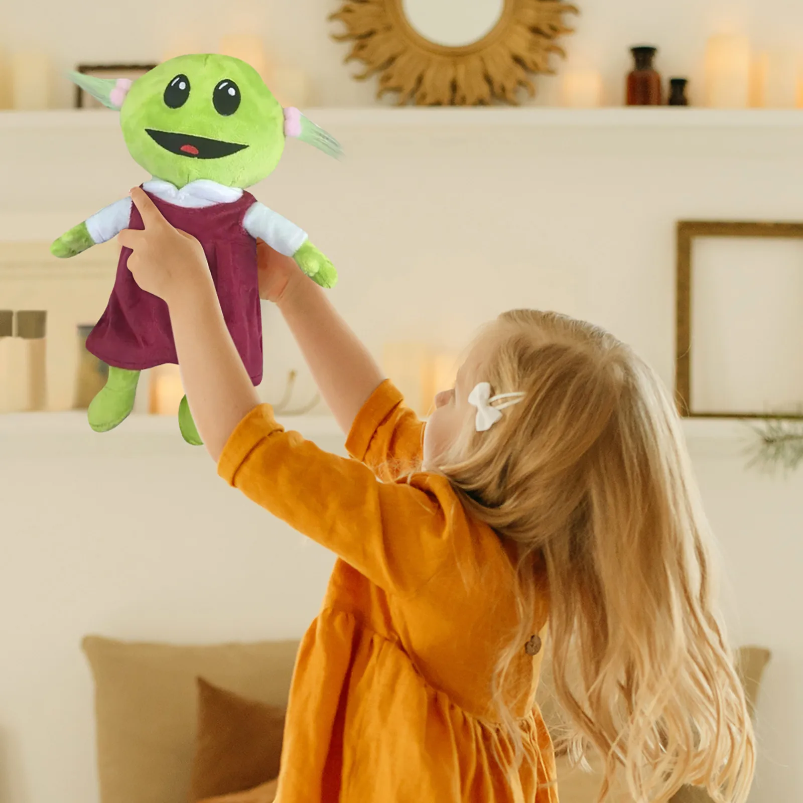 Nanalan Mona Little Girl Plush Doll Green Alien Cute And Soft Cartoon Pillow Doll Room Decoration For Children's Birthdays Gif