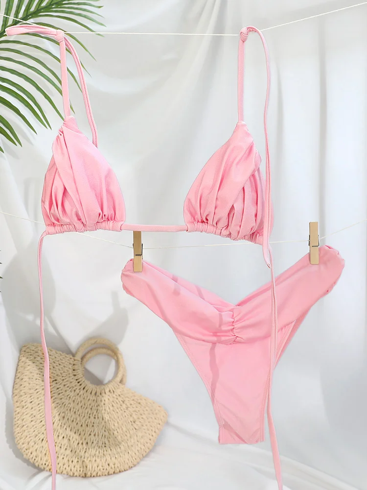 Pleated Brazilian Folds Bikini Set Sexy Micro Bikinis 2025 Women Swimsuit Female Triangle Swimwear Beach Wear Bathing Suit bikini set,bikini swimsuit,women swimwear