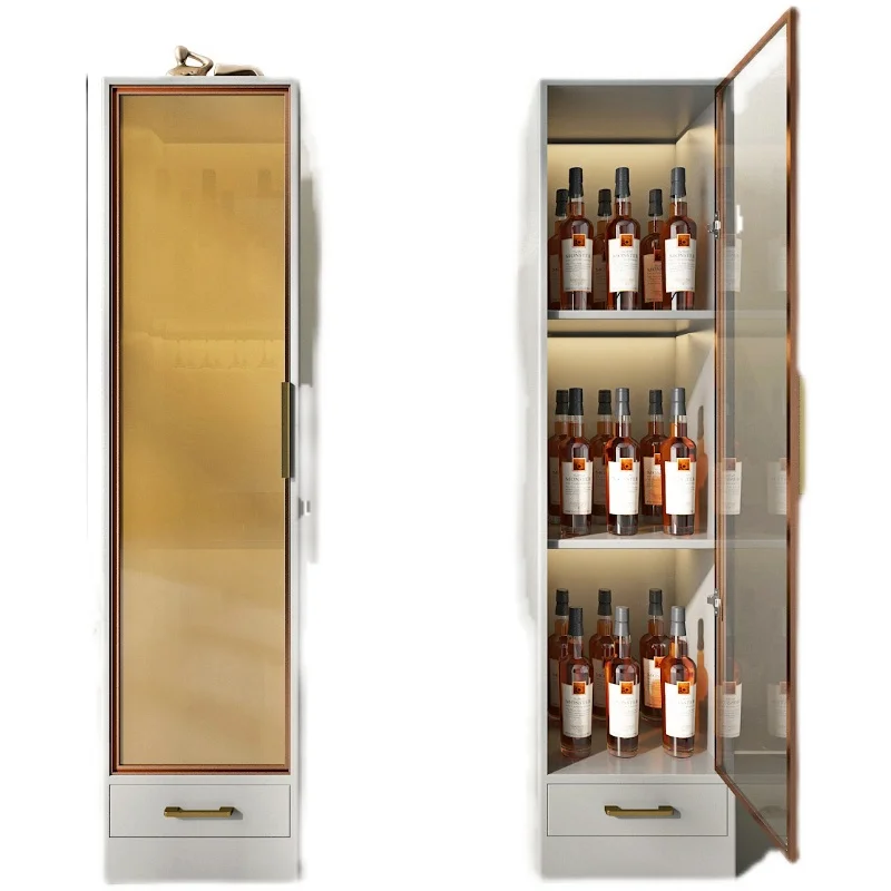 

Wine Glass Bookcase Sideboard Tempered Glass Cabinet Household Small Gray