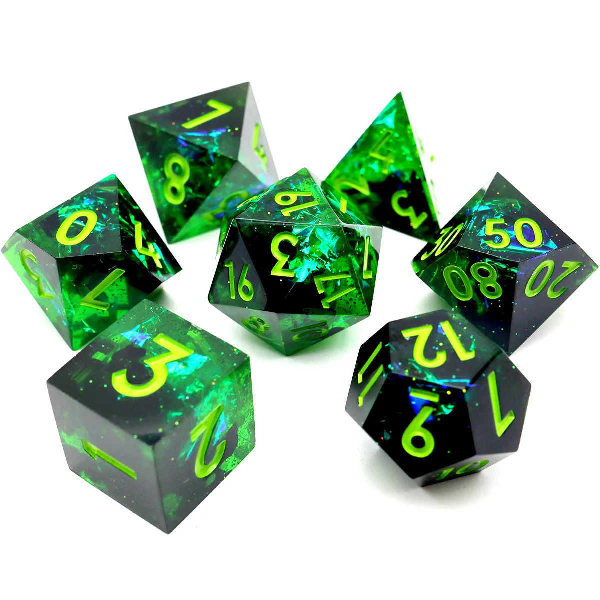 

Resin DND Dice Set Sharp Edge Dice Polyhedral Handmade Board Games RPG Dice Role For Playing Table Game DND Gift-Green Forest