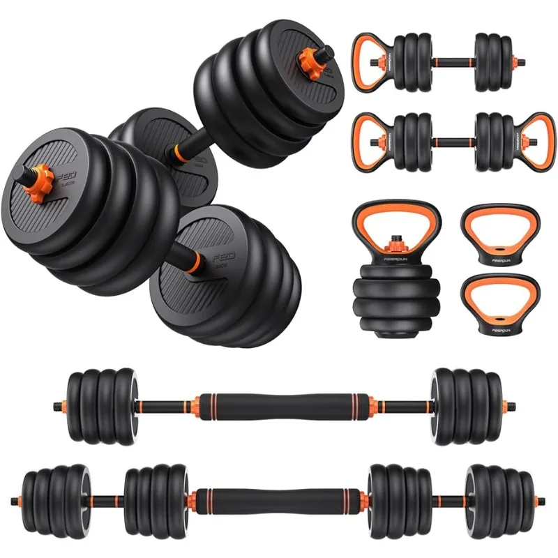 

Adjustable Dumbbells, 20/30/40/50/70/90lbs Free Weight Set with Connector, 4 in1 Dumbbells Set Used as Barbell, Kettlebells