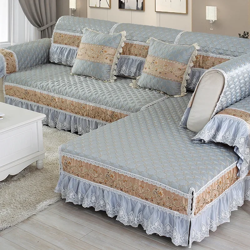 High End Embroidered Lace Sofa Cushion 17cm Edge Cushion Four Seasons Hot Selling Fabric Sofa Cushion Anti Slip Sofas Cover 4