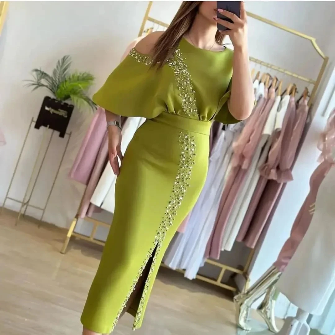 

Scoop Neckline Evening Dresses Side Slit Formal Prom Dresses Mermaid Saudi Arabia Beadings Banquet Club Wedding Party Dresess