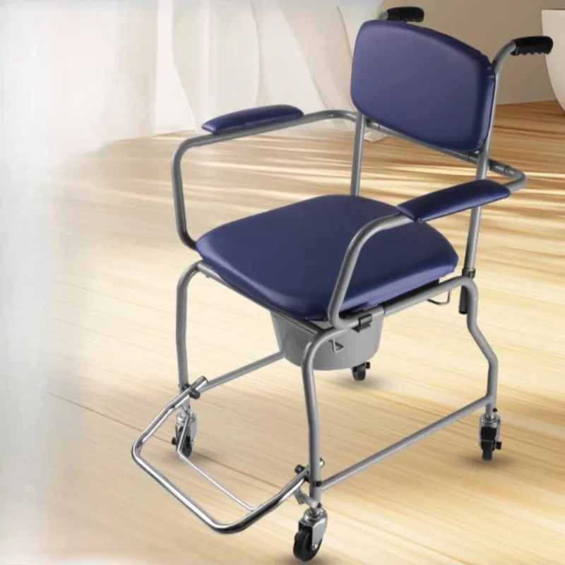 Folding Shower Commode Wheelchair - 300lbs Bedside Commode with Padded Seat, Waterproof Shower Chair with Arms Commode Toilet 2
