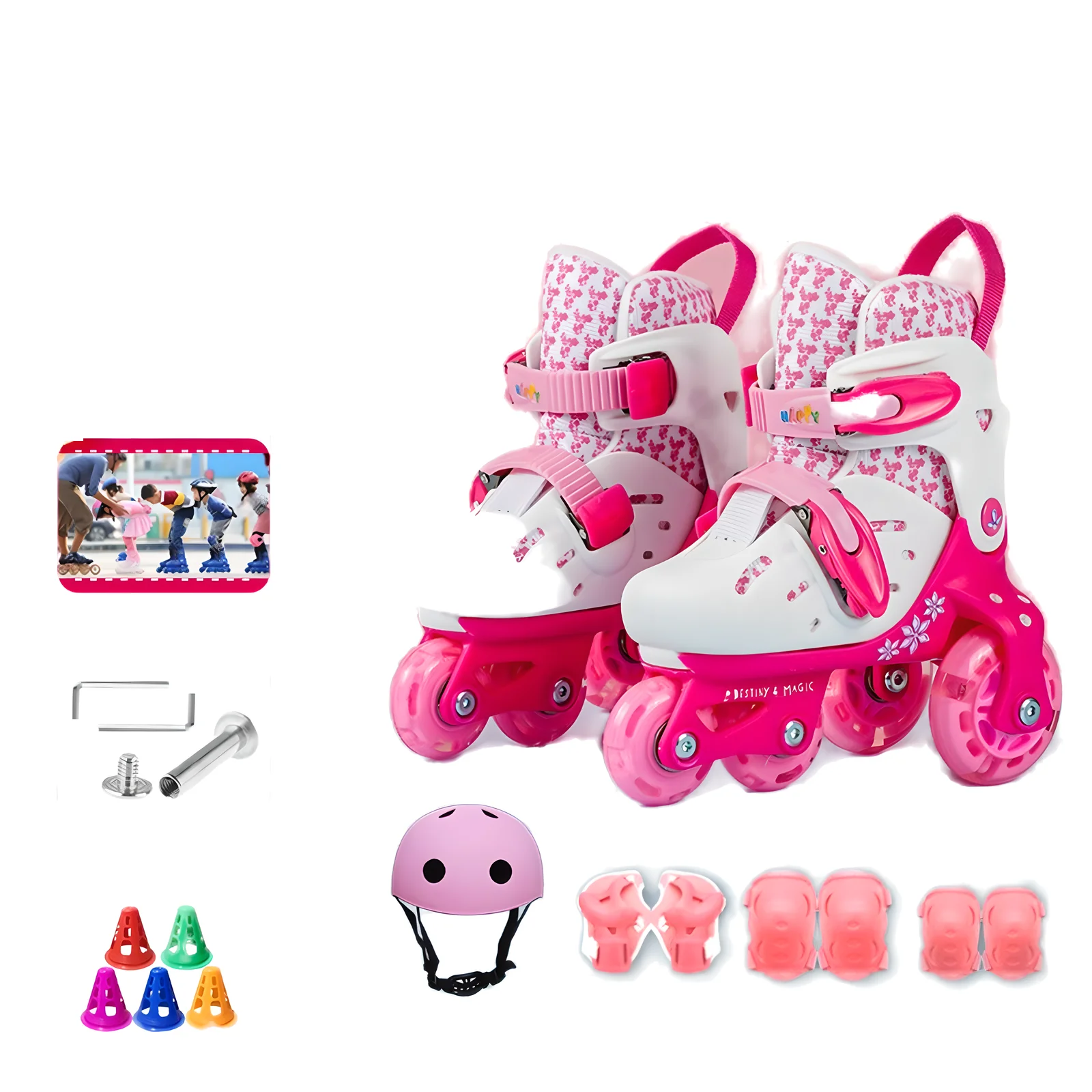 Patins à Roulettes Enfants Réglables - Fille, Licorne, Lumières, 3-9 Ans, Freins Double, Débutants