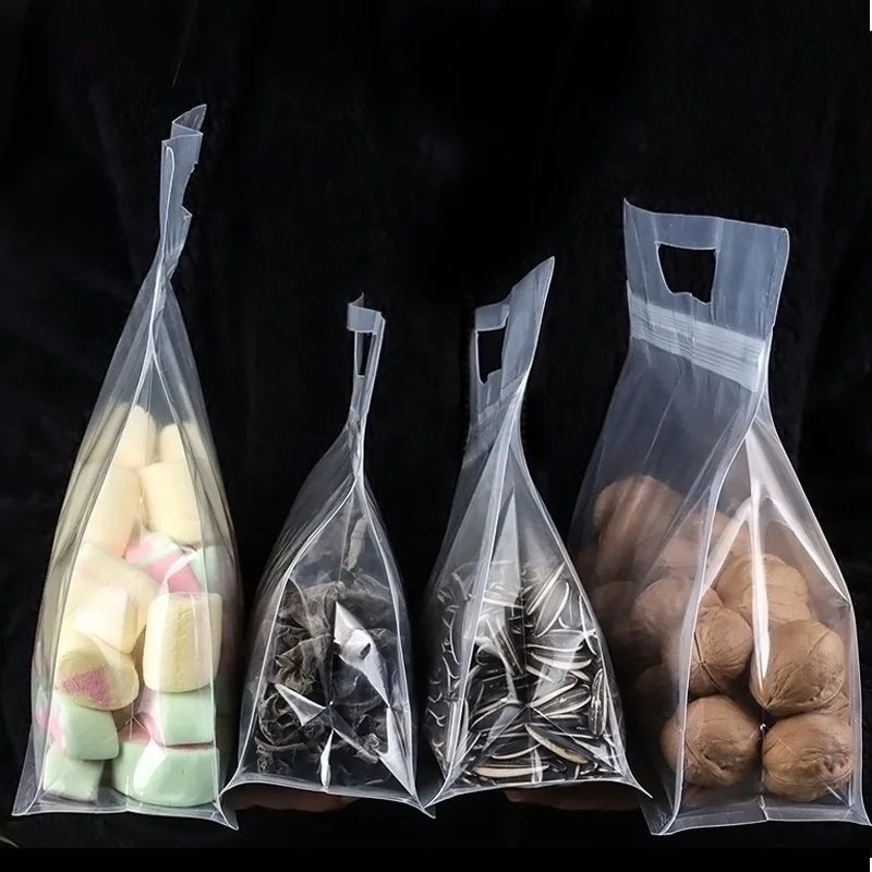 10pcs Transparent Food Bag Self-Sealing Bag With Handle Thickened Plastic Frosted Packaging Reusable Food Storage Ziplock Bag 6