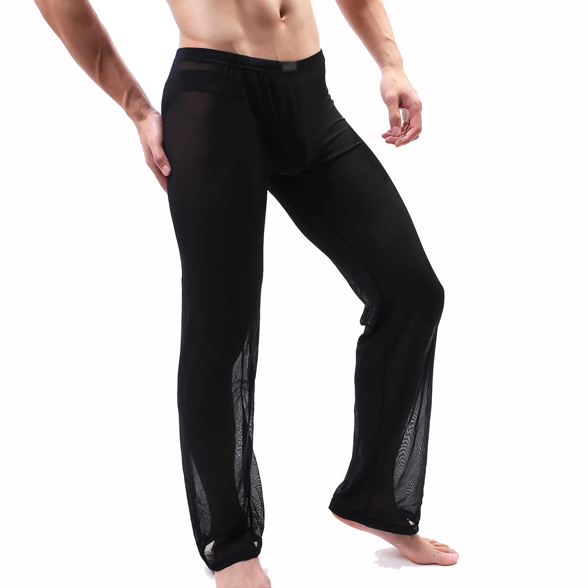 mens tracksuit bottoms joggers sport pants gyms thin fitness skinny trousers elasticity running pants men solid casual pantalon Sexy Men Sleep Bottoms Ultra-Thin Mesh Transparent Underpants Loose Elasticity Pajama Pants Casual Homewear Seduction Trousers