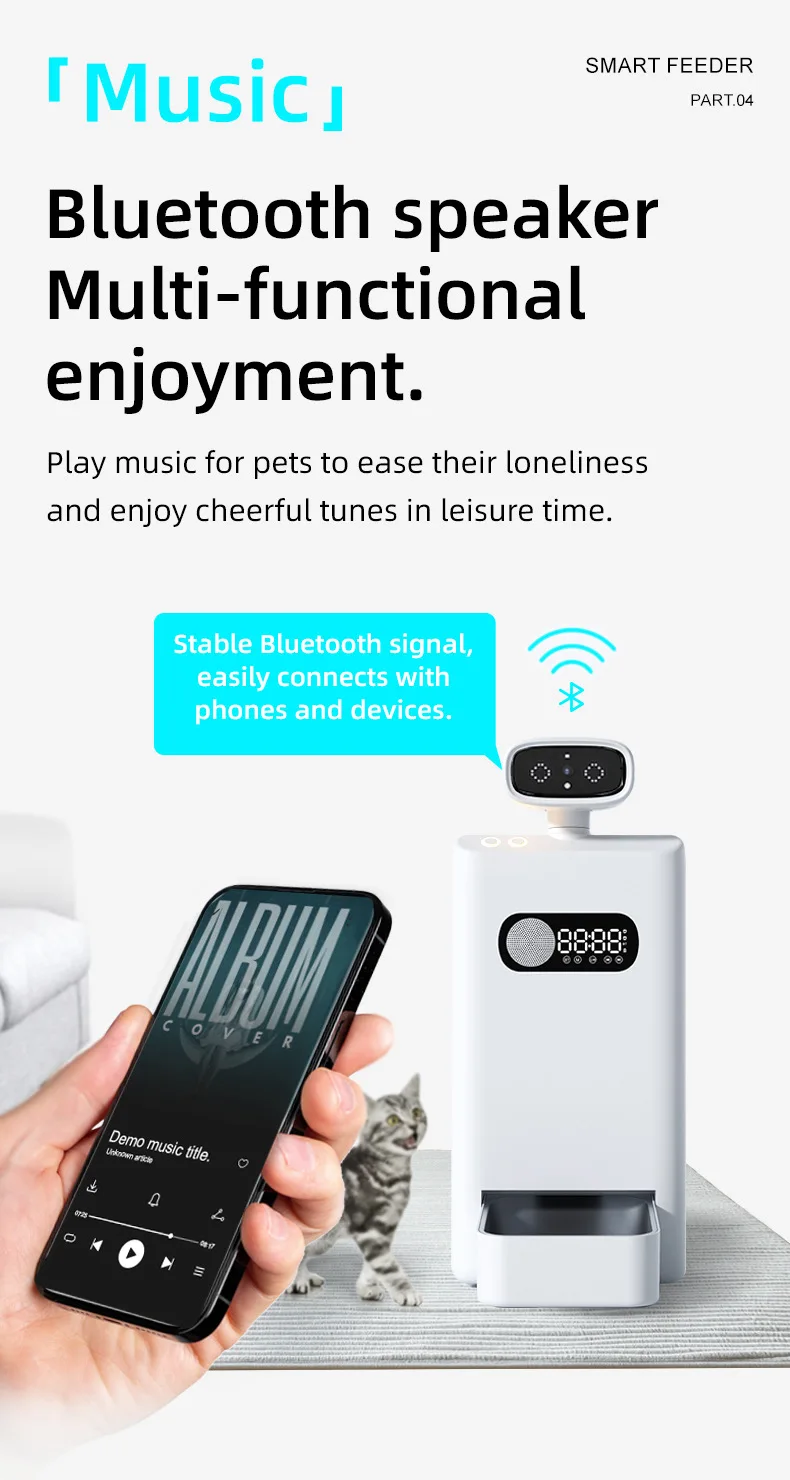 2025  Best Hot Selling Automatic Smart Cat Dog Food Feeder with 4k Camera WIFI Bluetooth Speaker and Pet Health AI Diagnose