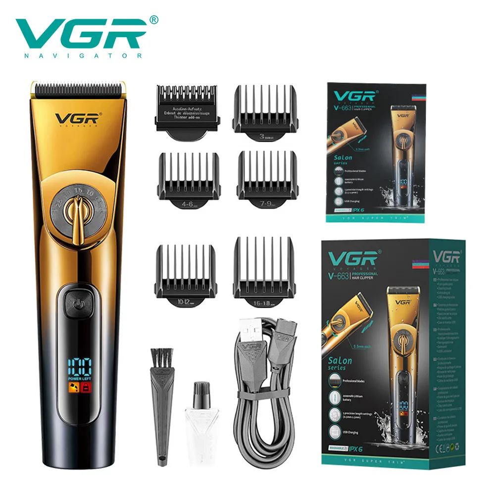 VGR Tagliacapelli Professionale Clipper Regolabile Barber Macchina per  tagliare i capelli IPX6 Impermeabile Tosatrici Trimmer per uomini V-663