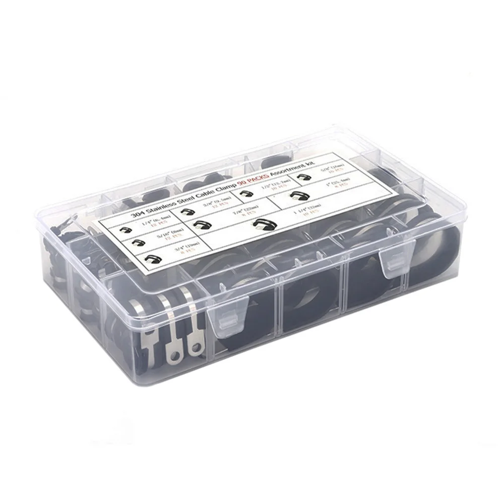 

Зажимы для кабелей из нержавеющей стали с резиновой подушкой, 90 шт., набор инструментов для зажима металлических кабелей, 9 размеров 6,4/8/9/5/12/16/19/22/25/32 мм