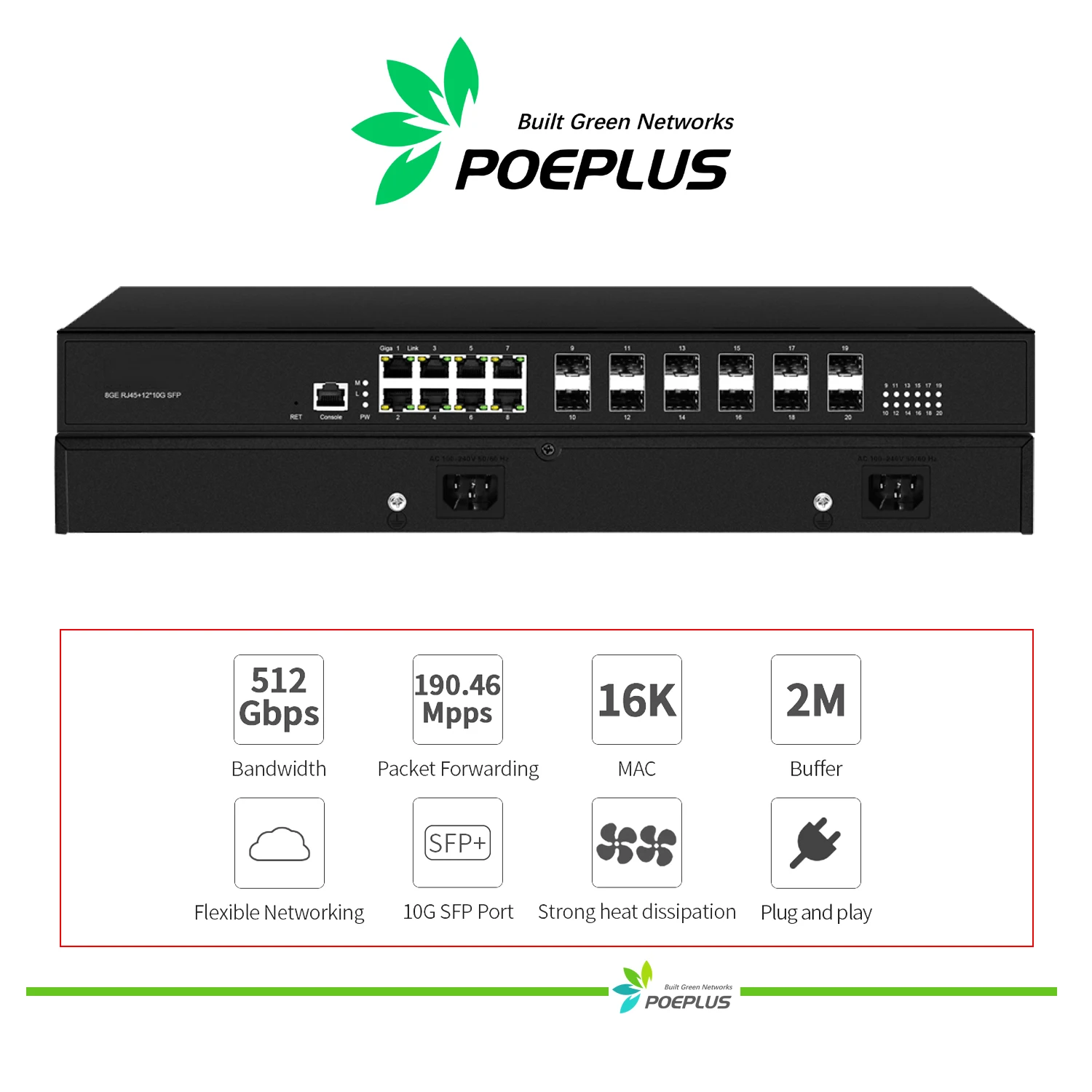 10Gbe SFP L3 관리 스위치, 8 기가비트 RJ45 포트, 12 포트