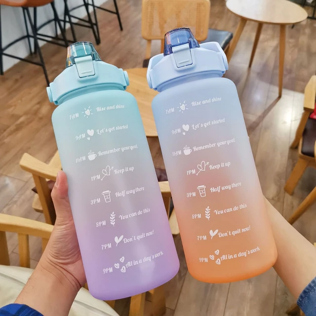 2l Water Bottle With Straw Botella De Agua 2 Litros Garrafa Sport Gym With  Time Marker Portable Large Chaleira With Straw - Water Bottles - AliExpress