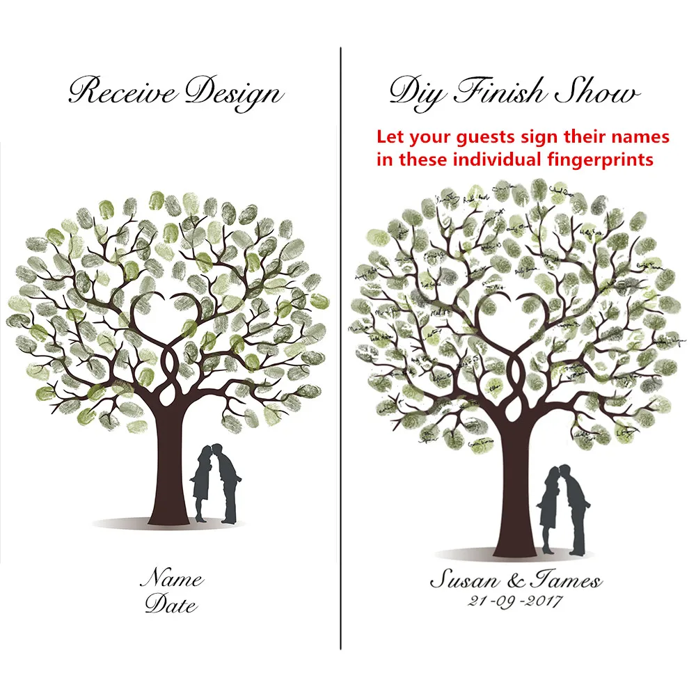 Personalized Wedding Guest Book Fingerprint Tree Canvas Wall Art Poster Wedding Gift Signature Marriage Souvenir for Party Decor images - 6