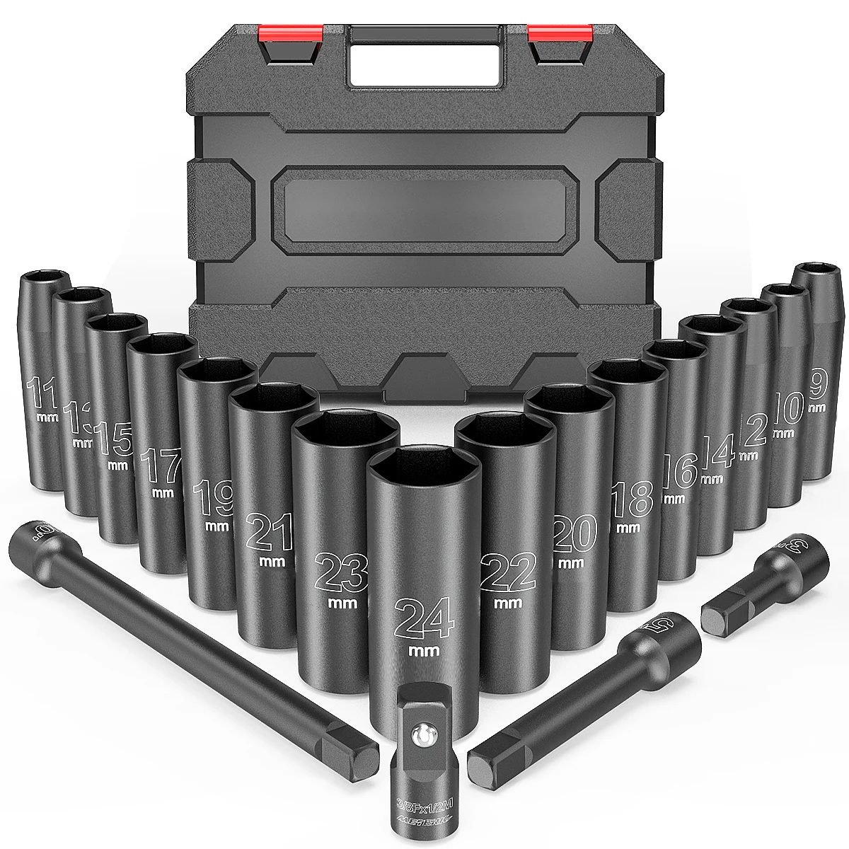 

METERK 20pcs 1/2" Drive Metric Impact Socket Set Universal Socket Metric Drive Deep Socket Wrench For Air Pneumatic Repair Tools