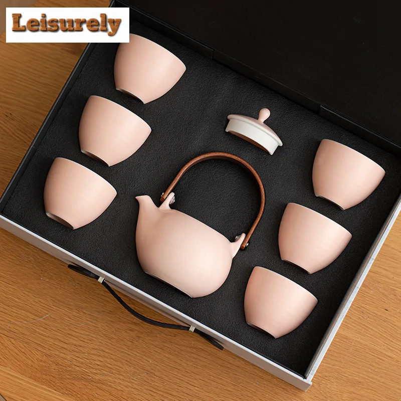 Yuecai Lifting Handle Tea Set Complete Set Antique Tea Ceremony Set Household Tea Brewing Teapot And Tea Cup Set Teaset Craft