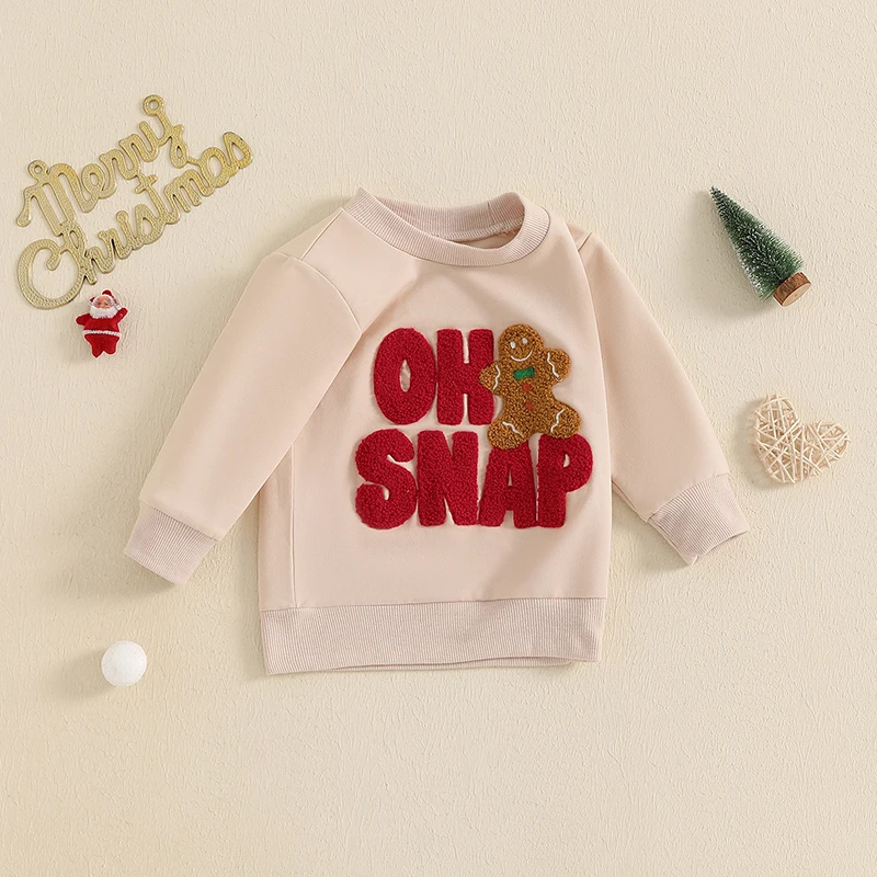 ma&baby 0-3Y Christmas Newborn Infant Toddler Baby Girl Boy Clothes Long Sleeve Gingerbread Man Embroidery Pullover Tops Costume