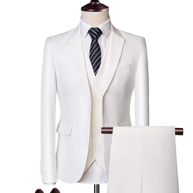 Formal Suit Blazers Vest Pants Sets 3 Pcs Set Men Casual Business Fashion Groom Wedding Dress Suits Jacket Coat Trousers M-6XL
