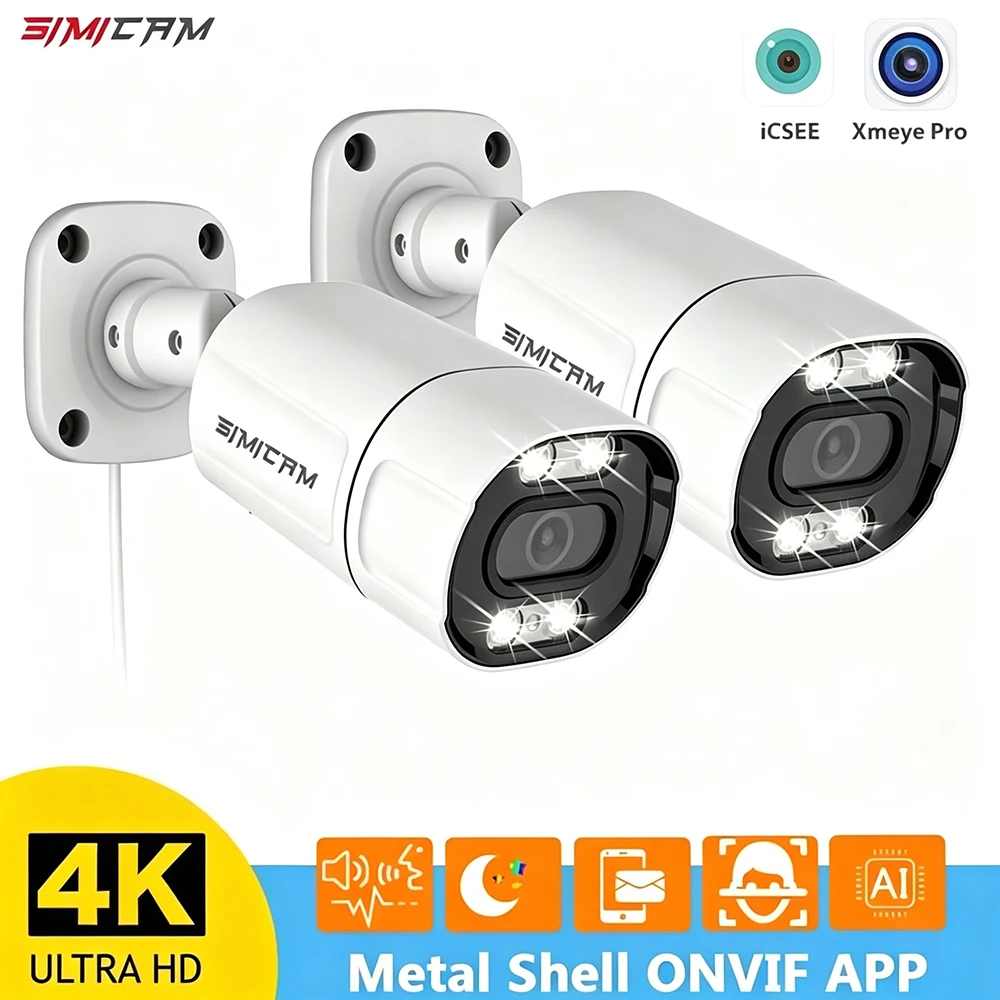 Caméra IP de sécurité PoE 4K Onvif, audio bidirectionnel, 48V PoE/DC 12V, vision nocturne couleur, 2 pièces, 8MP, surveillance vidéo en métal pour NVR 1 Caméra IP de sécurité PoE 4K Onvif, audio bidirectionnel, 48V PoE/DC 12V, vision nocturne couleur, 2 pièces, 8MP, surveillance vidéo en métal pour NVR 1