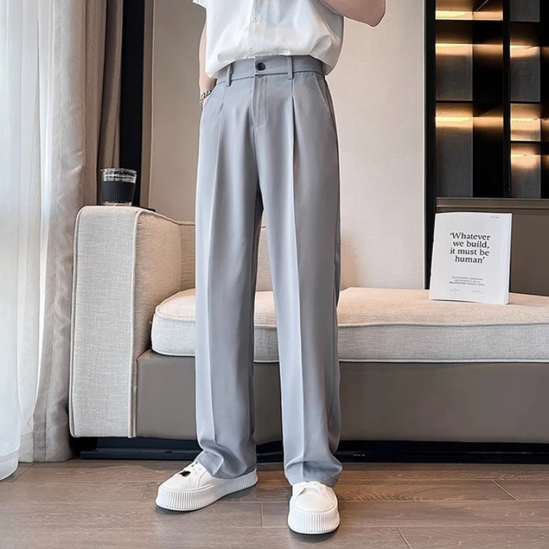 Wide Leg Gray Baggy Men's Summer Pants Tailoring Chinese