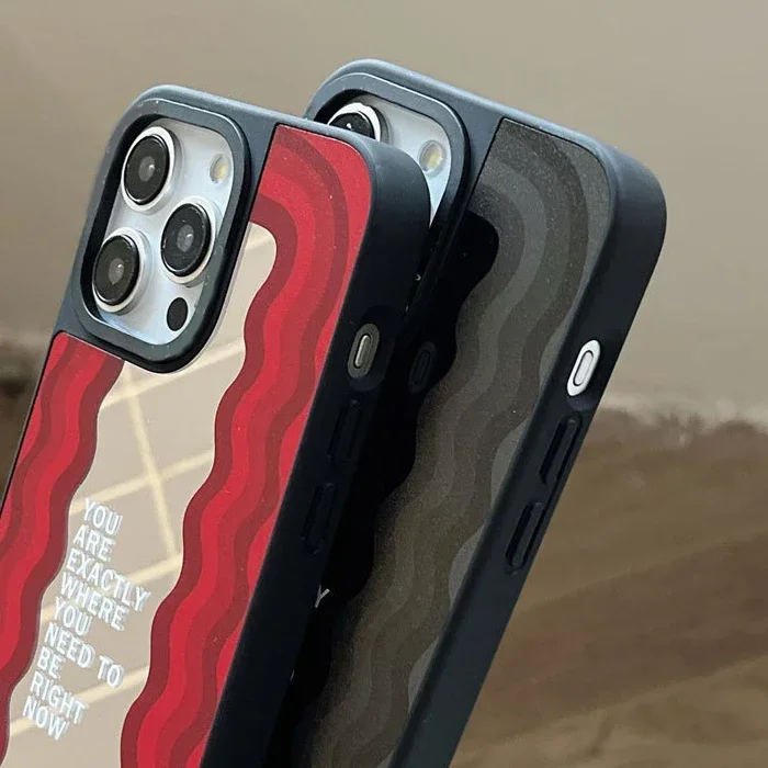 Mirror Surface Wave Black Red Phone Case Cover for IPhone 11 12 13 14 15 Pro Max Case for IPhone 15 Pro Max