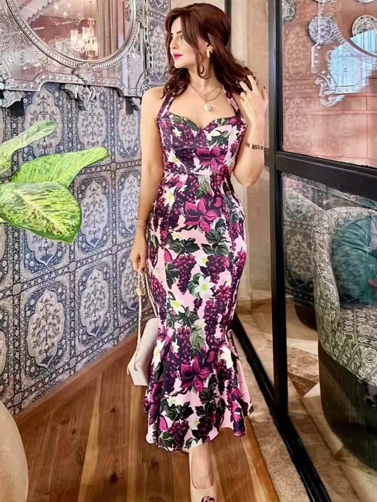 فستان نسائي من TRAF فستان منزلق مطبوع عليه فواكه ل...