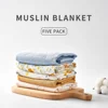 HappyFlute 5PCS Combined Print Super Soft Muslin Swaddle Feeding Burp Cloth Newborn Soft Bamboo Cotton Baby Face&Hand Wash Wipe 3