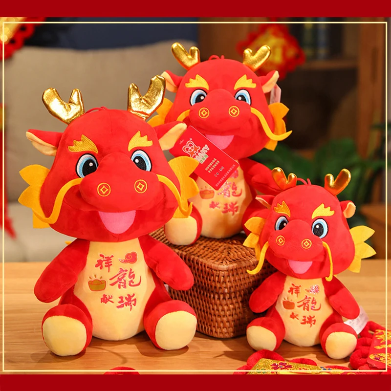 

24/30/35CM Chinese Zodiac Dragon Plush Toy Stuffed Mascot Doll Cute Soft Plushies Throw Pillow For 2024 New Year Decor Gifts
