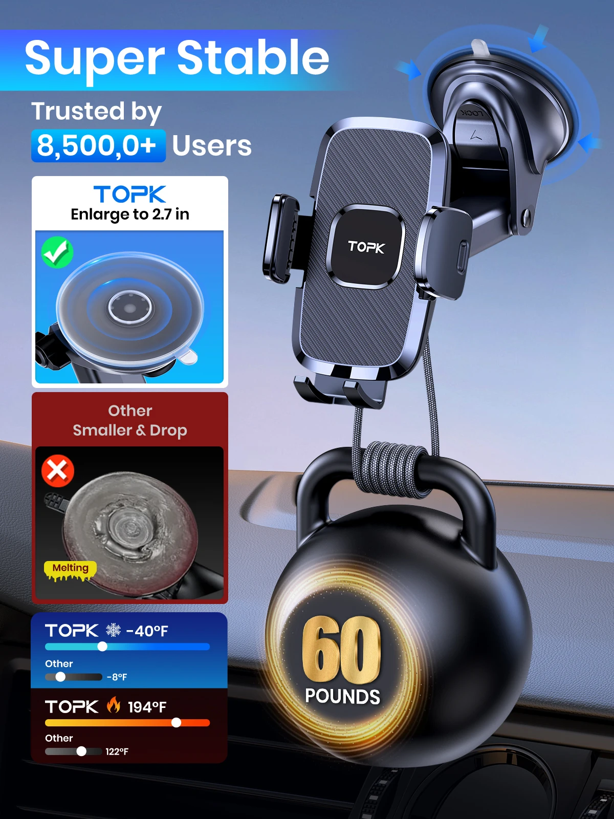 Car Phone Holder Mount for Car Windshield Dashboard Universal Hands Free Automob