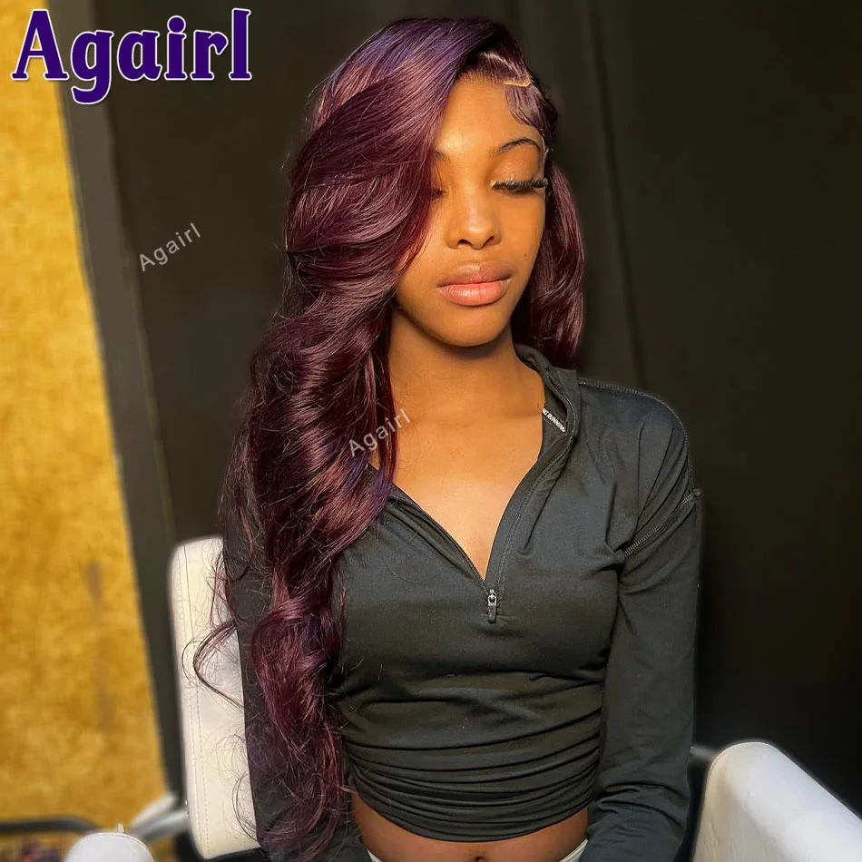 

Grape Purple Transparent 13X6 Lace Frontal Body Wave Wig 13x4 Glueless Human Hair Wigs PrePlucked 6x4 Lace Closure Wig For Women