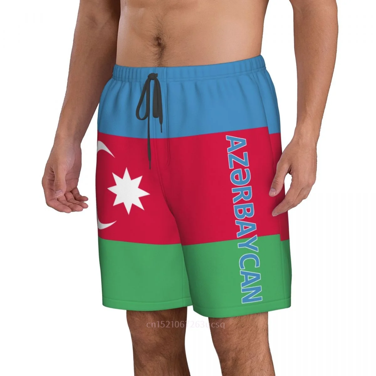 2023 Summer Polyester Azerbaijan Country Flag 3D Printed Men's Board Shorts Beach Pocket Running Summer Pants 3