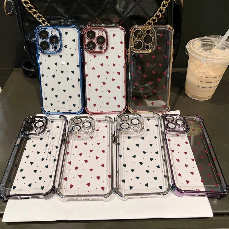 Electroplated TPU Love Heart Couple Armor Phone Case