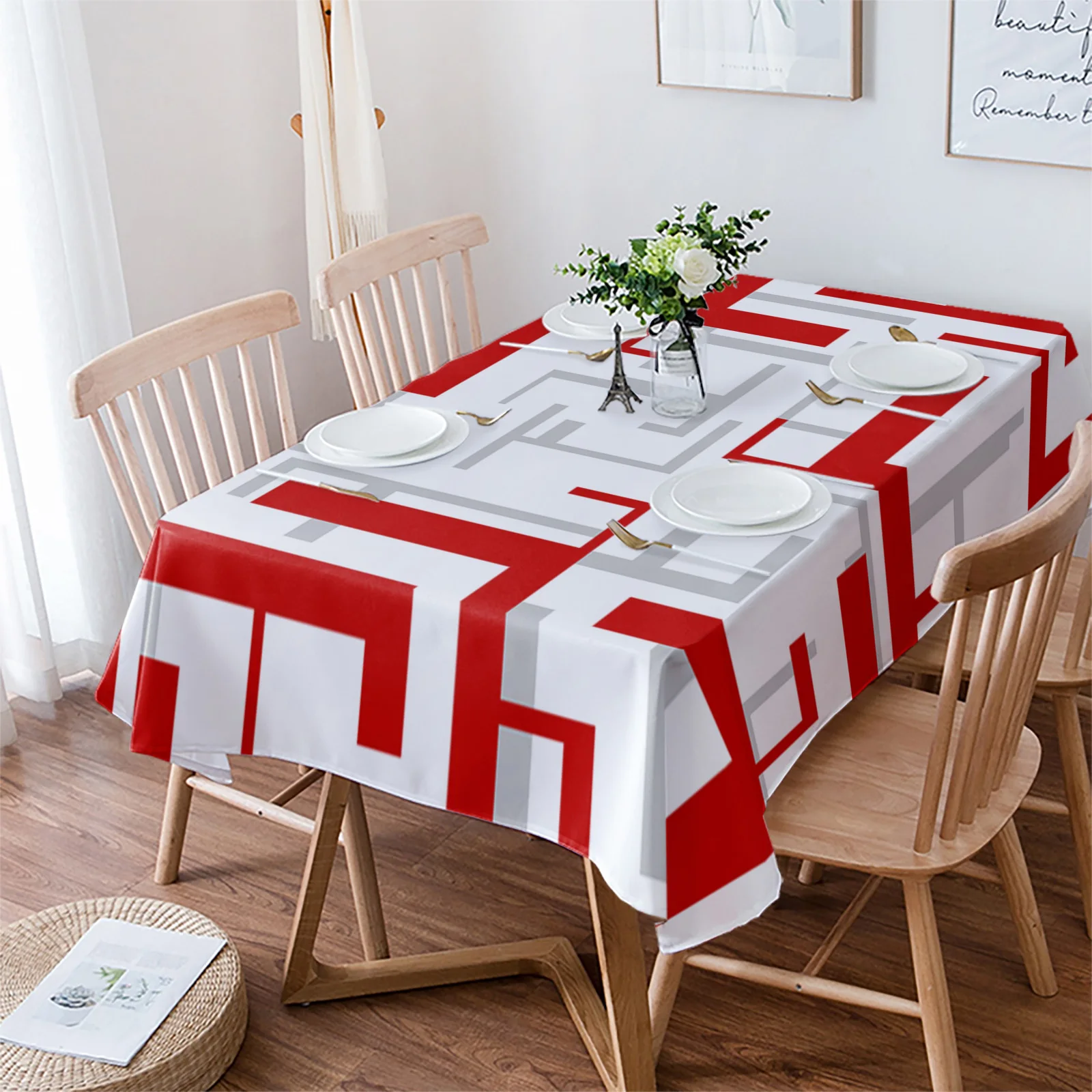 Art Geometric Figures Red Grey Wedding Decorative Kitchen Waterproof