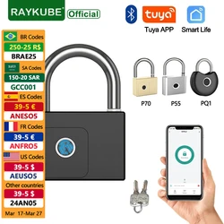 RAYKUBE Tuya BLE Smart Fingerprint Padlock Waterproof USB Charging 0.2sec Unlock Portable Anti-theft Zinc Padlock P70/P55/PQ1