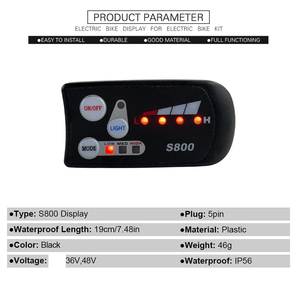 

Waterproof LED Control Panel Display for Electric Bicycles, S800 Model, 36V48V Compatible, Easy Installation and Practical Use