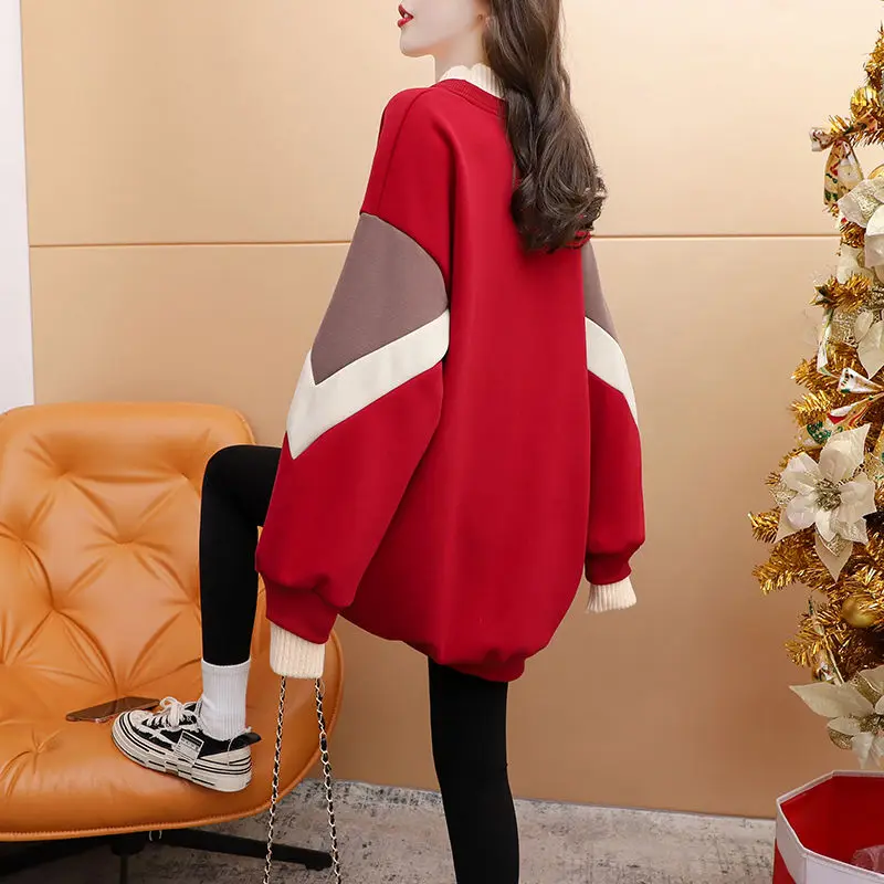 Women's Autumn Winter Fashion Elegant Half High Neck Pullover Letter Casual Versatile Long Sleeve Loose Mid Length Sweatshirts
