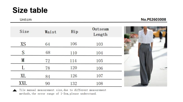 Damen High-Waist-Hose mit weitem Bein, elegante, lässige Bürohose mit Falten und Taschen – Detail 1