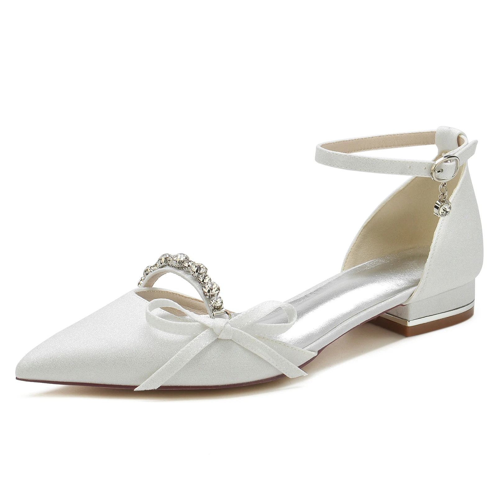 

Low Heel Wedding Women Dress Shoes Classic Pointed Toe Wedding Flat Sandals Sparkly Rhinestones Ankle Strap