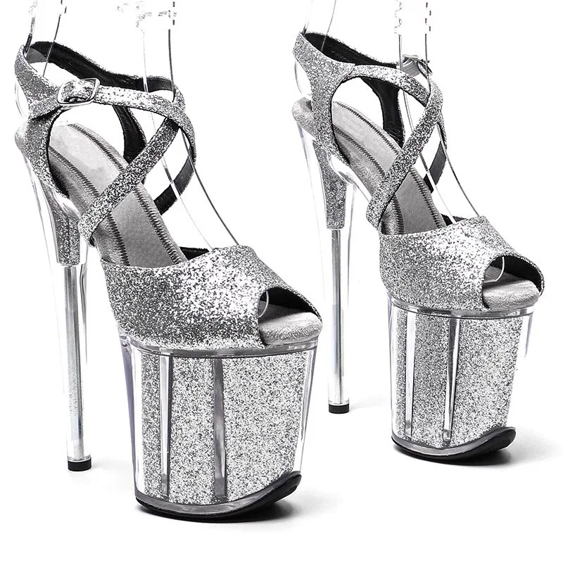 

20cm/8inches Shiny PU Upper Electroplate Platform High Heel Sandals Sexy Model Shoes Pole Dance Shoes 346