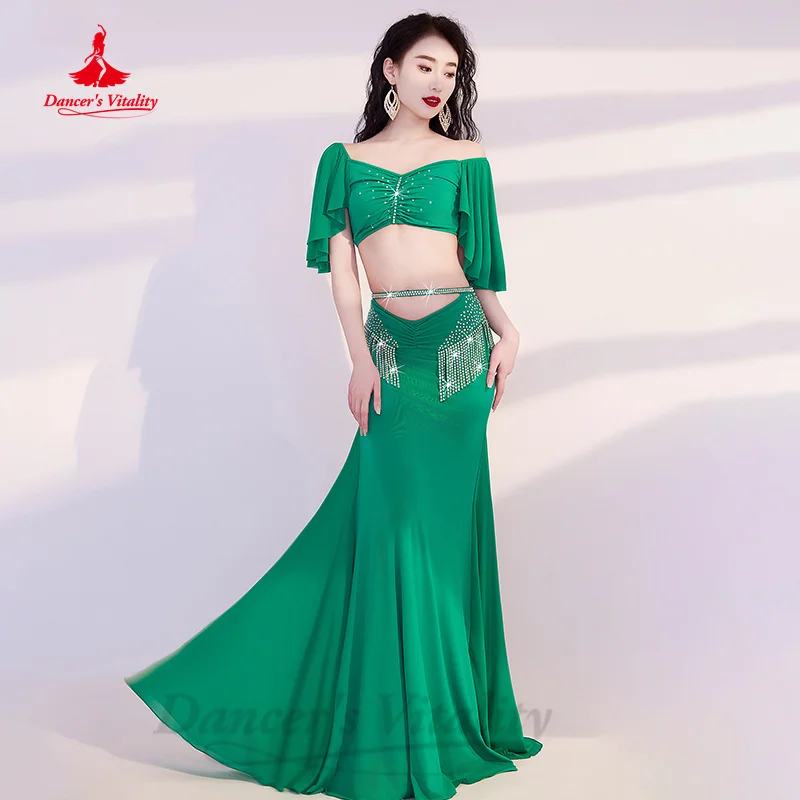 

Одежда для тренировок Bellydance, элегантный и удобный индивидуальный стиль, роскошный набор из камней AB, костюм для восточных танцев и представлений