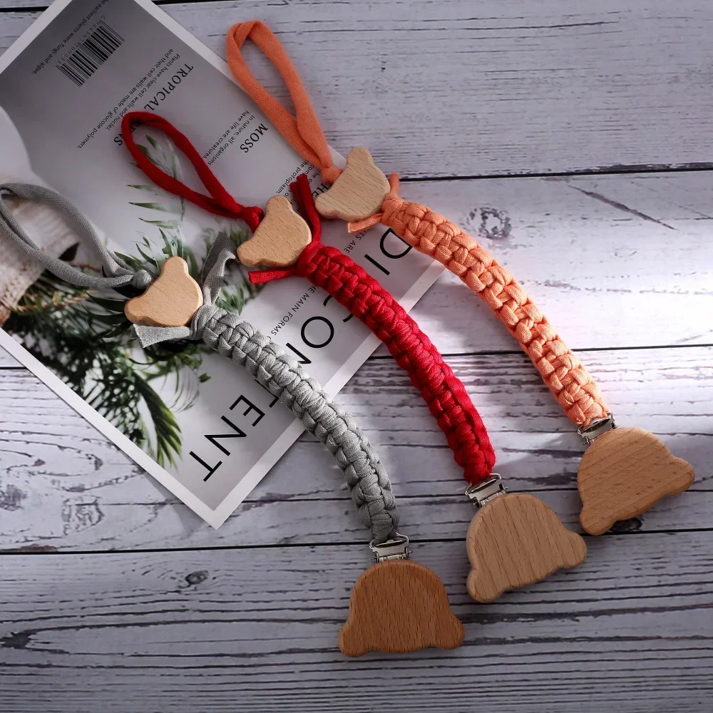 Pacifier chain Name Wooden Personalized Baby Pacifier Chain Braided Weave Dummy Nipple Holder Guard Teether Pendant Newborn Gift Stuff
