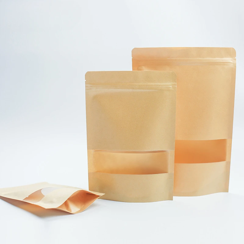 Kraft Paper Zip Lock Bags With Window Food Snack Tea Self Sealing Storage Bag Wedding Home Candy Gifts Packaging Pouch