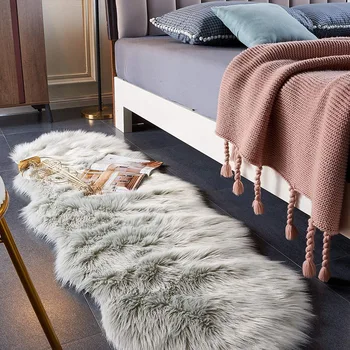 Irregular Plush Faux Fur Bedroom Rug 1