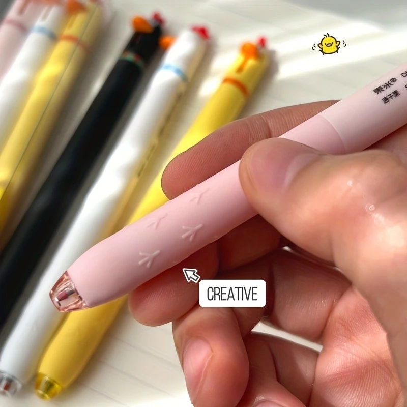 8pcs Creative Chicken and Duck Shaped Gel Pens 0.5Mm Writing Pens Chick Push Pen Duck Rotating PenStress Relief Office Black Pen