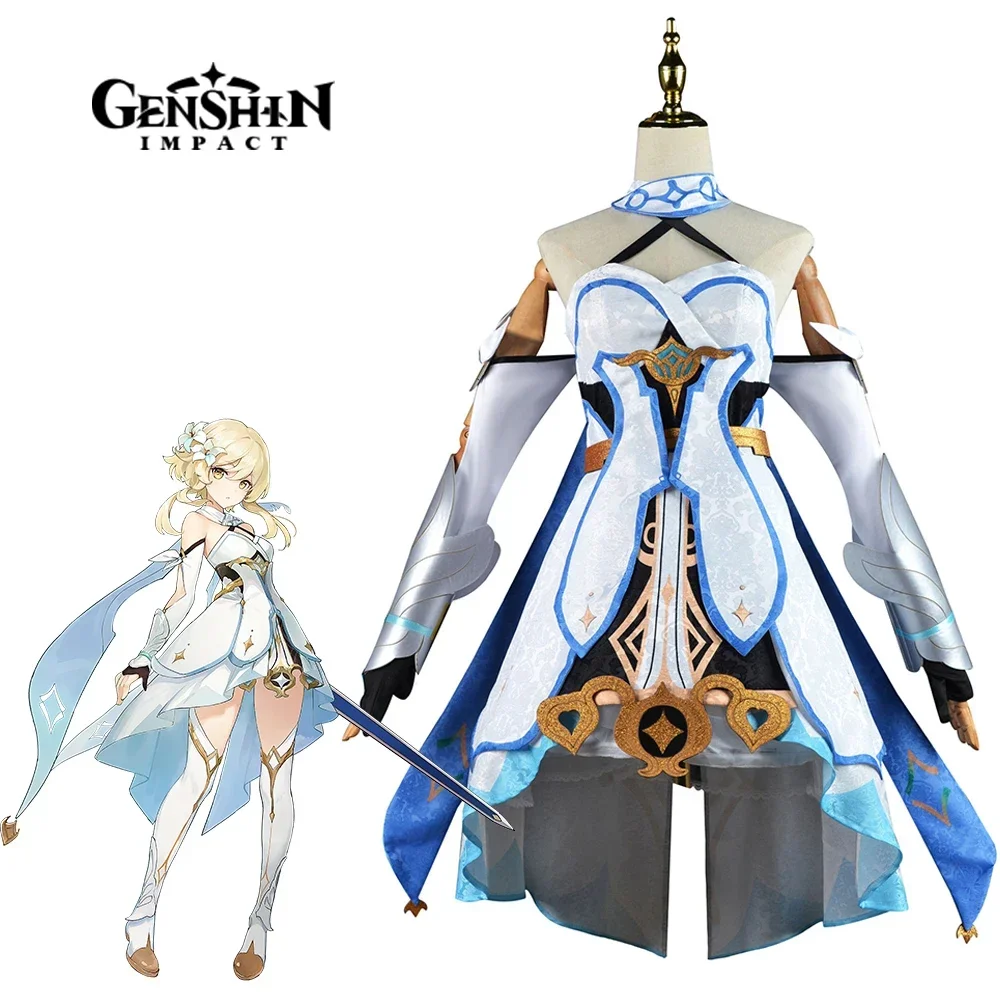 

Traveler Lumine Cosplay Game Genshin Impact Costumes Lumine Full Set Dress Headwear Stockings Wig for Halloween Anime Cosplay