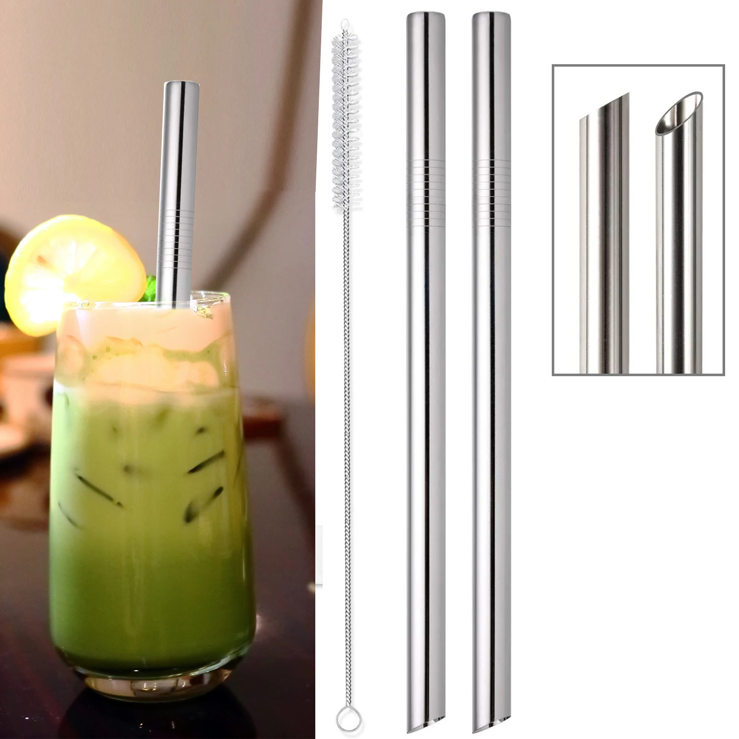 2 pcs Óriás újrafelhasználható boba straws, 0.5