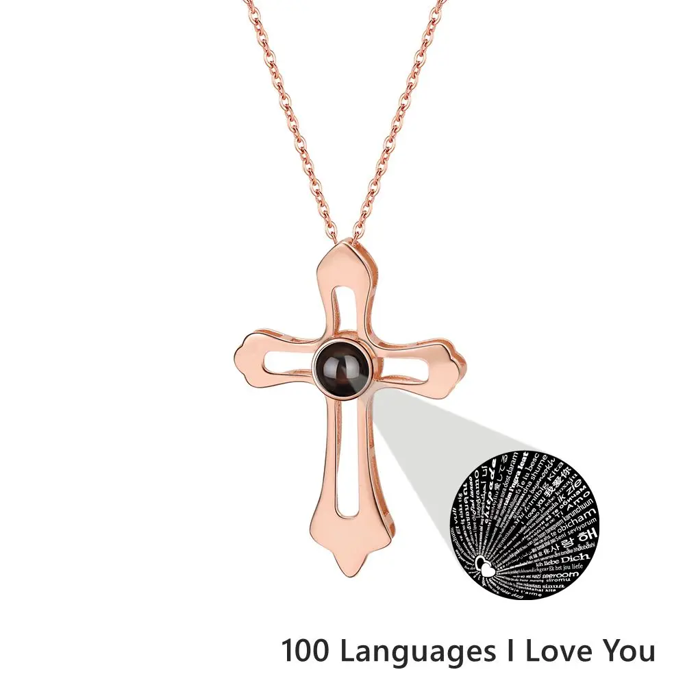 2023 Personalized Fashion Custom Projection Photo Necklace for Women Men Rose Gold Silver Color Cross Pendant Chain Jewelry Gift